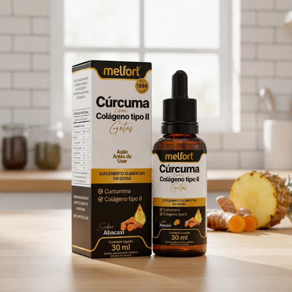 Cúrcuma Com Colágeno Tipo 2 Gotas 30ml Melfort Suplemento Alimentar Articulações Mobilidade