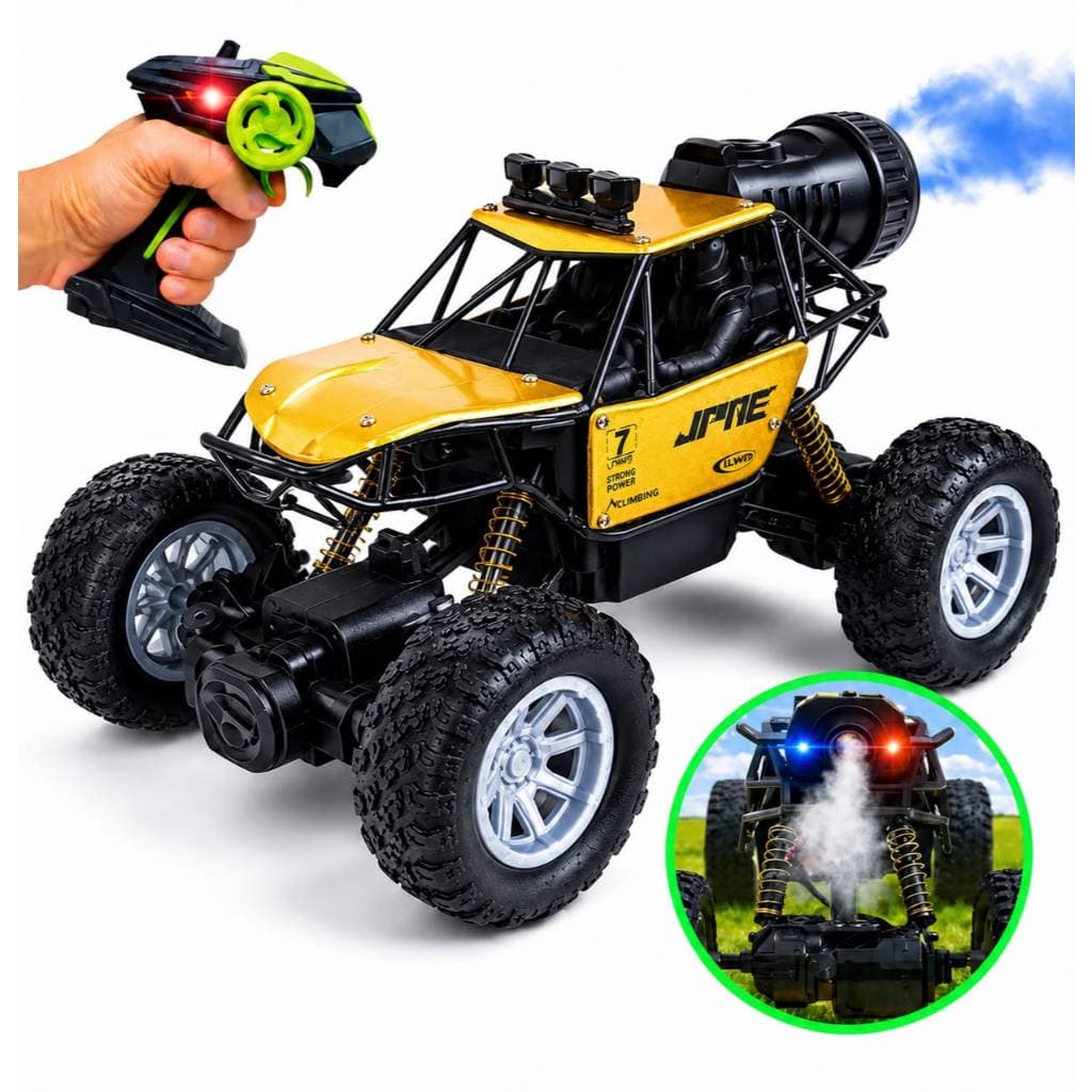 Carrinho Controle Remoto Recarregável Solta Fumaça Rock Crawler Monster Com Luz 4x4 Off Road