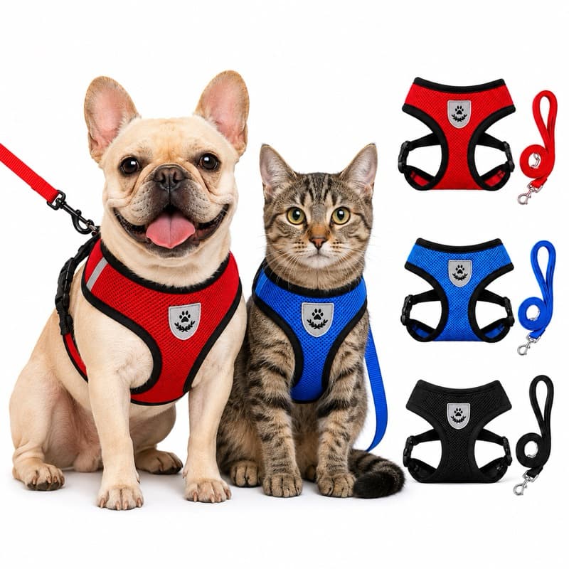 Guia Coleira de Malha Flexível com Colete Peitoral Ajustável para Cão Cachorro Gato Animais