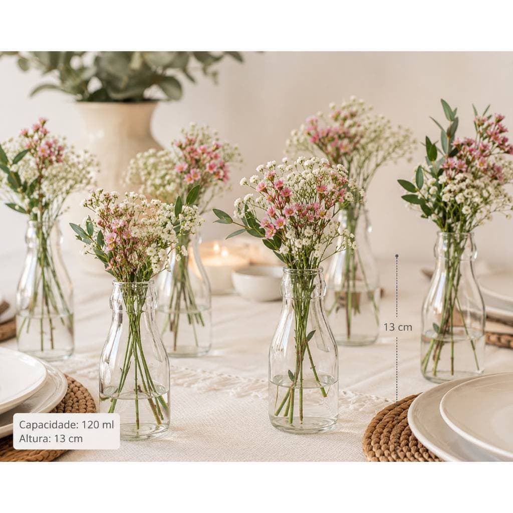 Kit 5 Vasos Decorativo em Vidro Jarrinho Garrafa Flores Mesa Posta