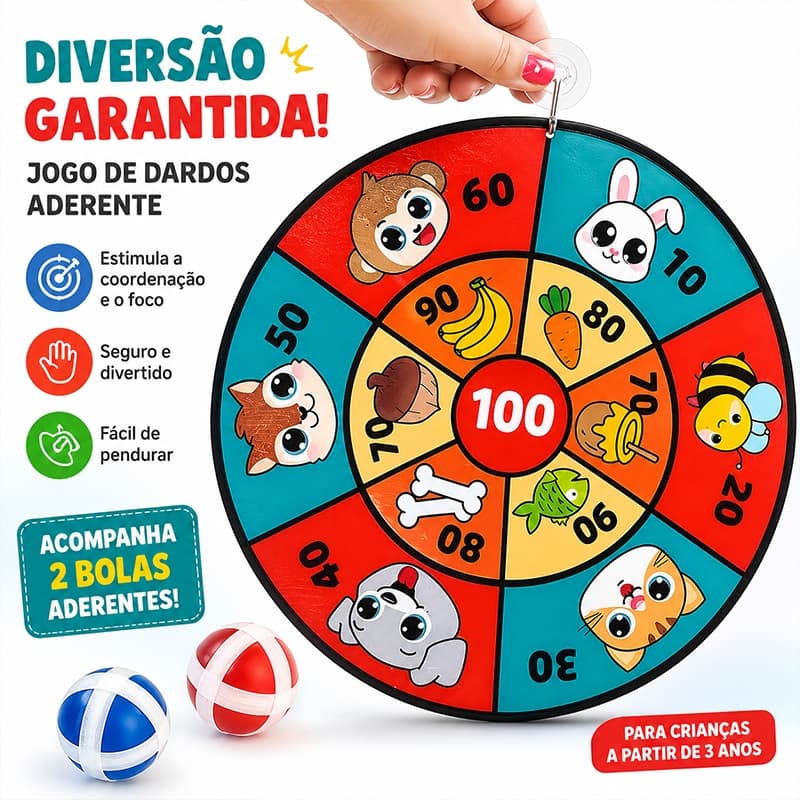 jogo de alvo infantil com velcro para matemática e números 25cm – brinquedo educativo com bolas