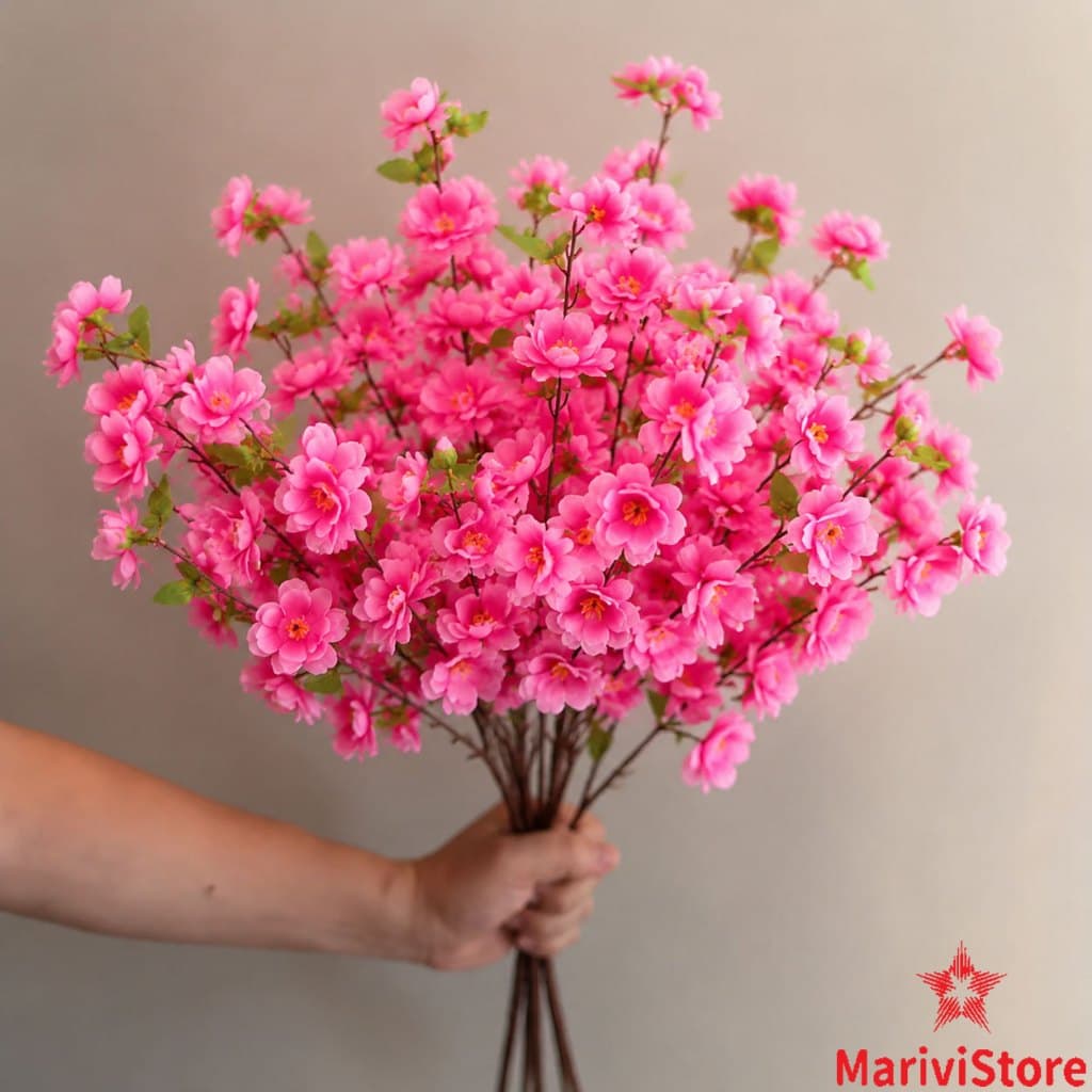 Flor Artificial de Pêssego Realista com Galhos Rosa para Decoração Casa Festa Casamento Arranjo Floral