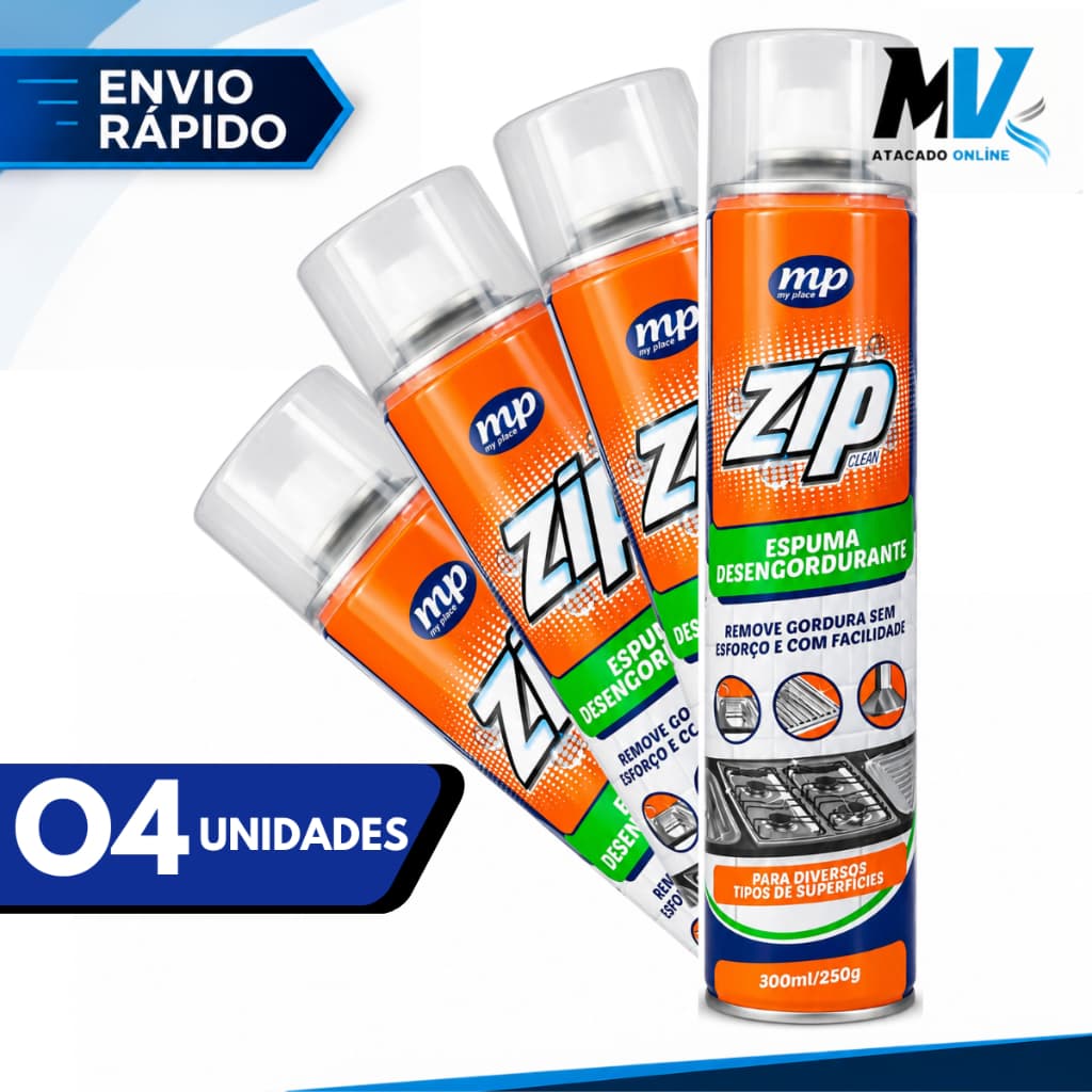 Kit 04 Espumas Desengordurante Zip Clean My Place 300ml Limpeza Remove Gordura Pesada