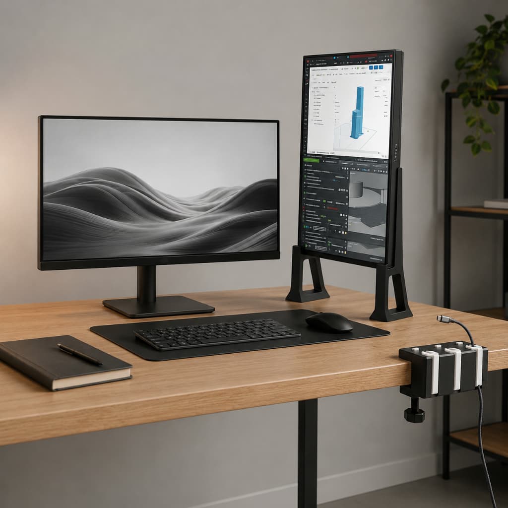 Kit Suporte Monitor Portátil + Organizador de Cabos Mesa Home Office Setup Ergonômico