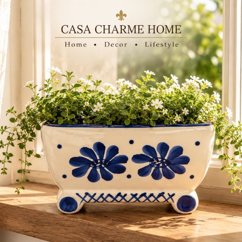 Floreira De Cerâmica Esmaltada Pintada À Mão Vaso Jardineira