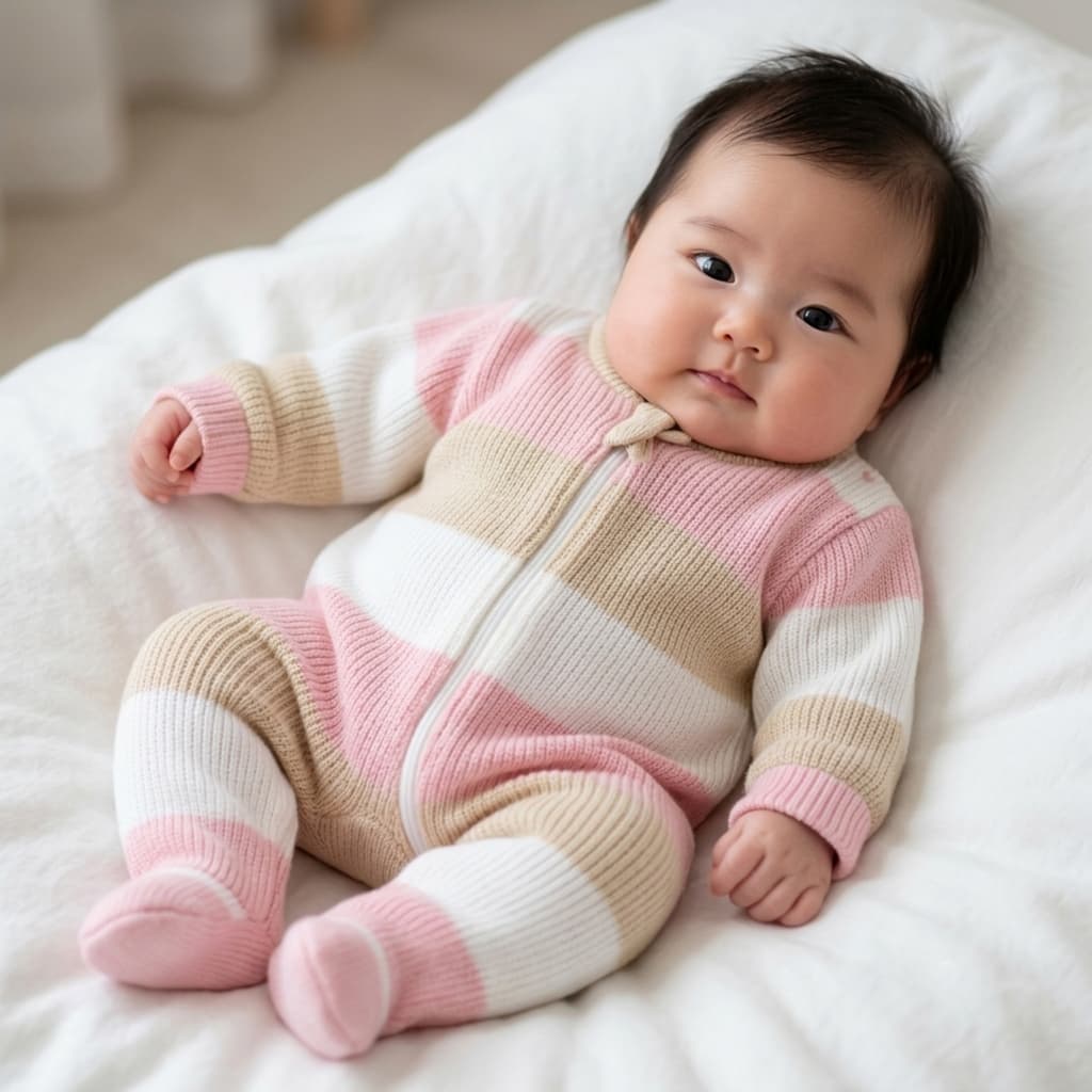 Macacão Bebê de Tricô Menina Menino de Zíper 01 Peça