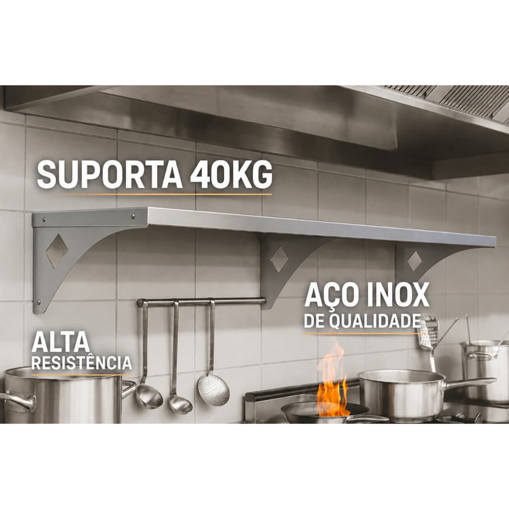 Prateleira Inox 120x40 Para Área Gourmet Industrial