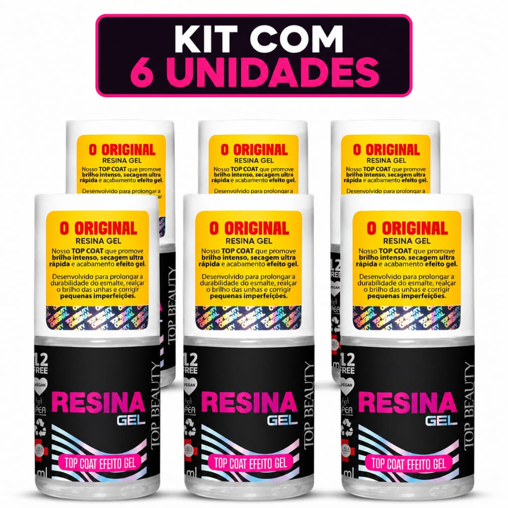 Kit 6 Top Coat Resina Gel Top Beauty