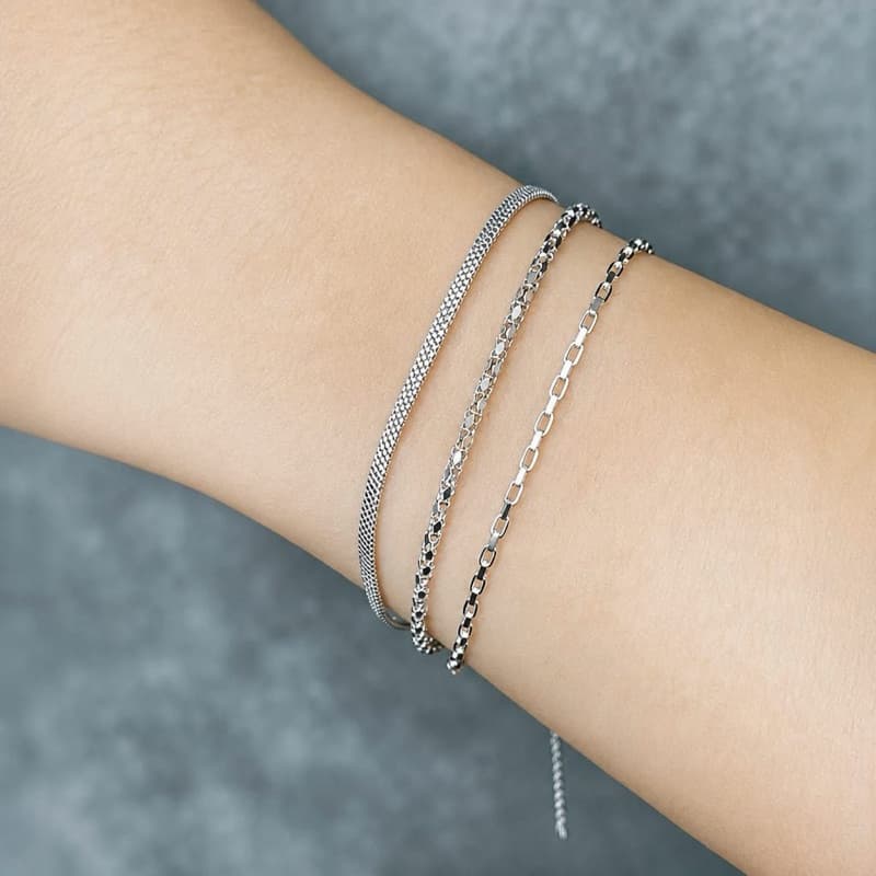 conjunto pulseira feminina folheada a prata, quadradinha, pipoca, fita trabalhada, em alta luxo, novidade