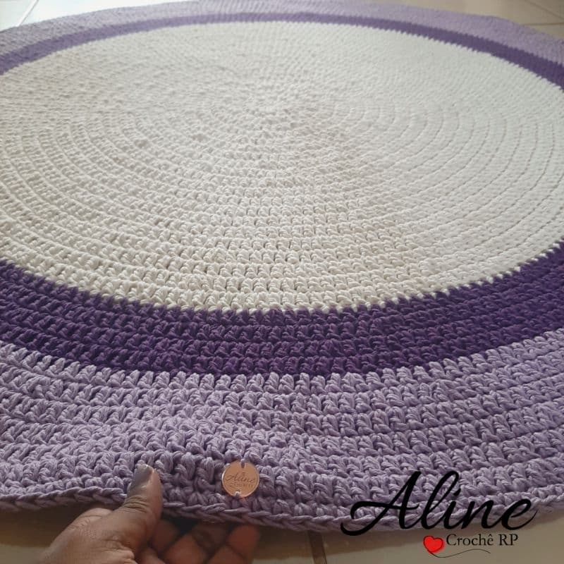 Tapete Gigante de Croche Cru, Roxo e Lilás- Tapete Infantil de Crochê - Tapete de Crochê