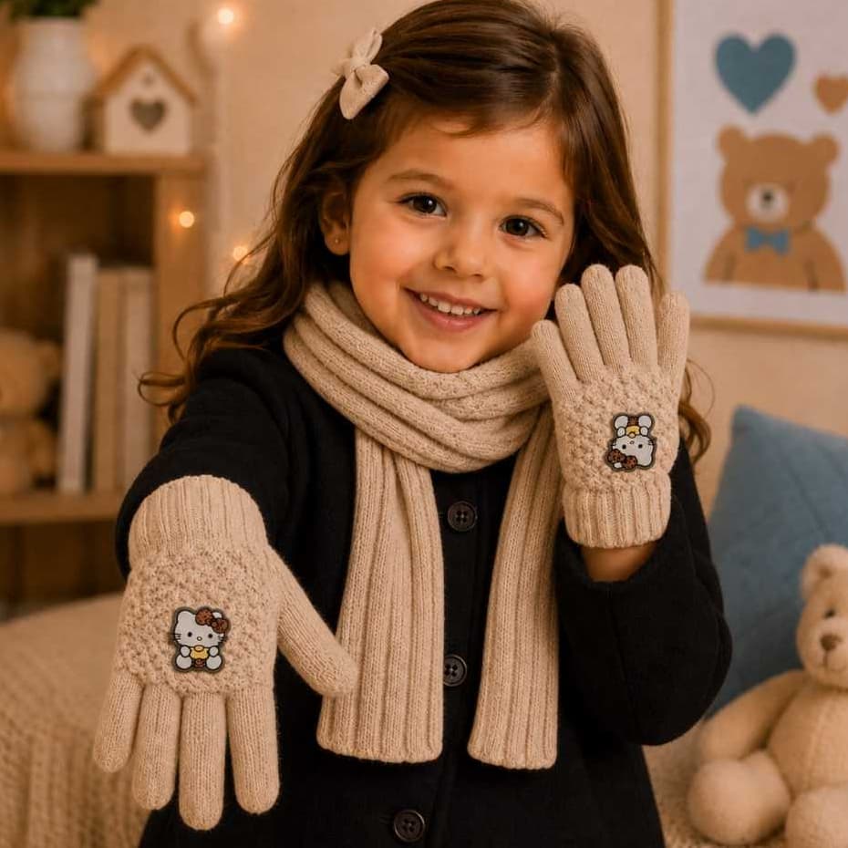 Luva Infantil Hello Kitty Inverno Térmica Quentinha Menina Tricô Macio Antifrio