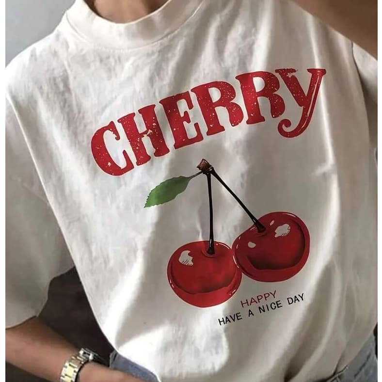 Camiseta feminina cherry 100% algodão confortável casual