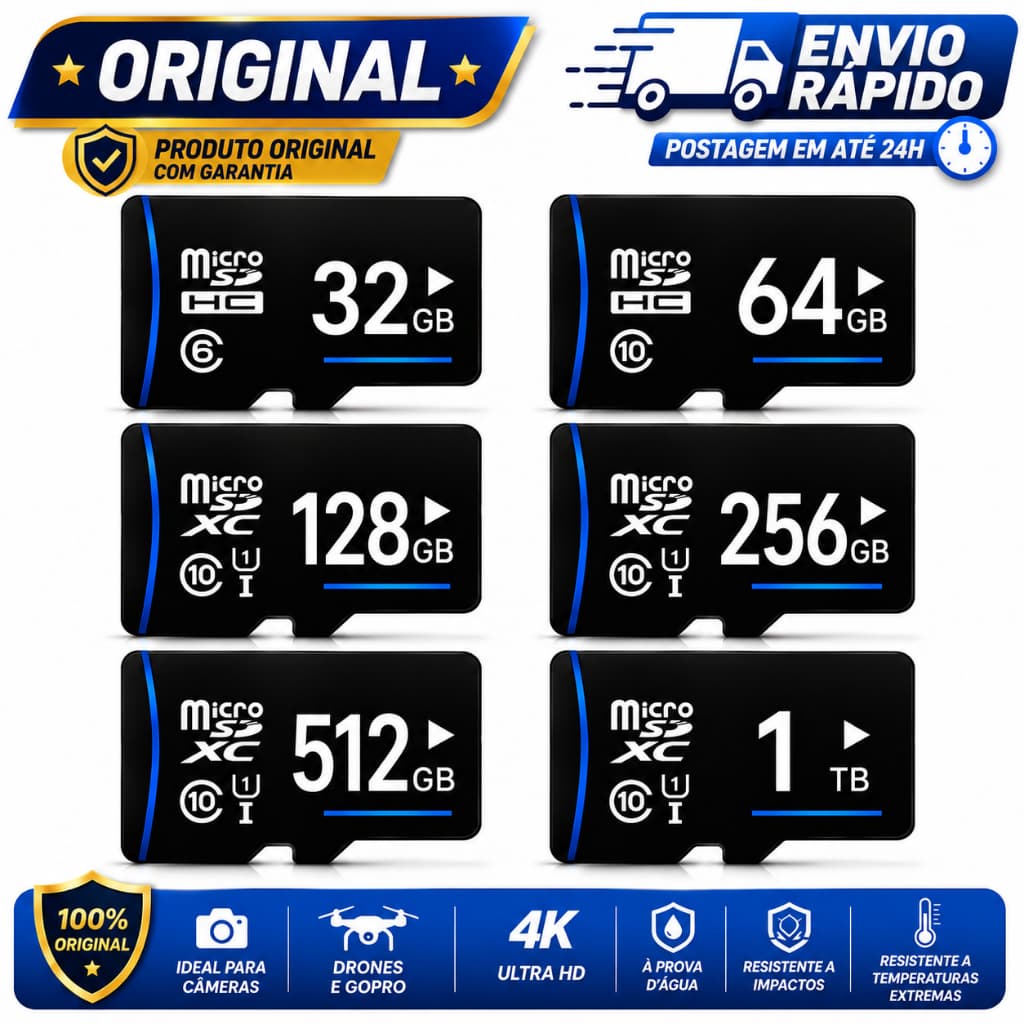 Cartão de Memória Micro SD 4GB 8GB 16GB 32GB 64GB 128GB 256gb 512GB 1TB Classe 10 TF Card Celular Câmera Drone Tablet