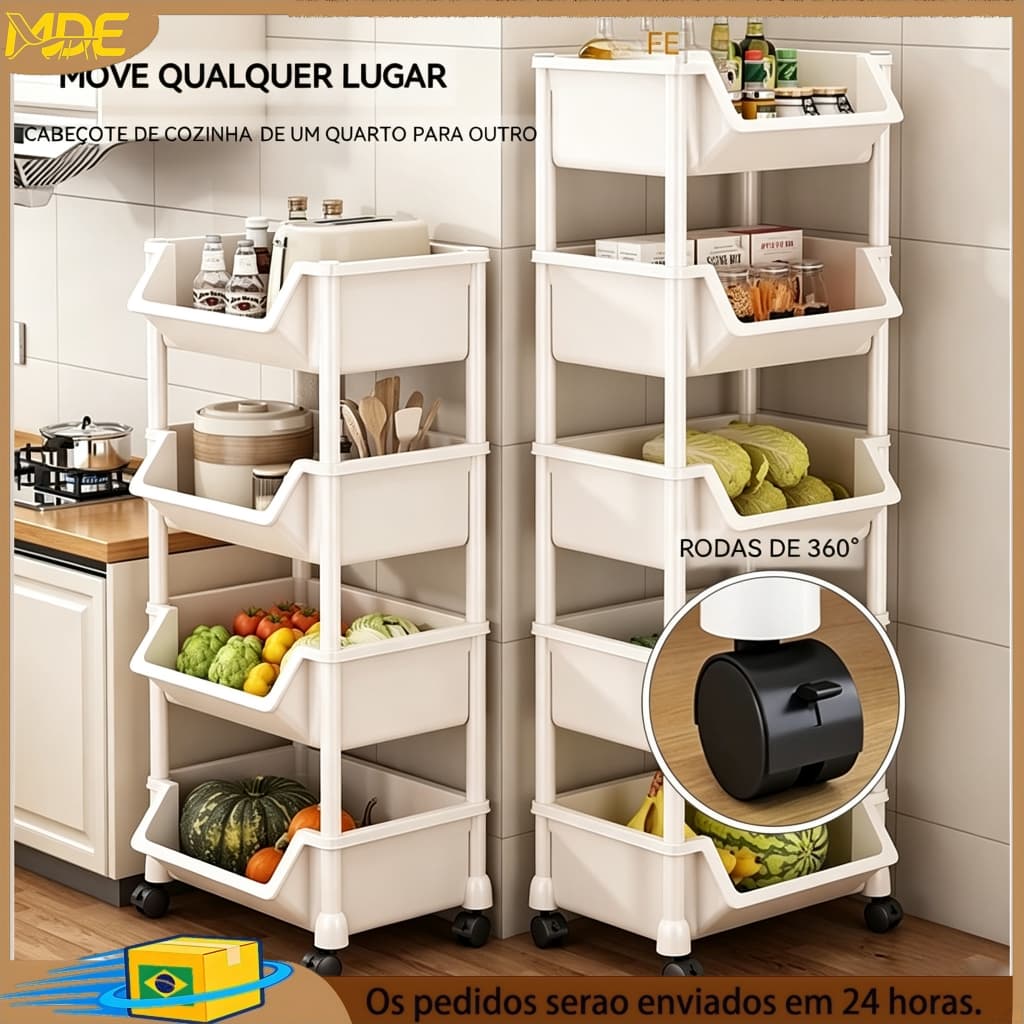 Carrinho multiusos em plástico com 3/4/5 níveis, carrinho utilitário com rodas, carrinho de arrumação para casa