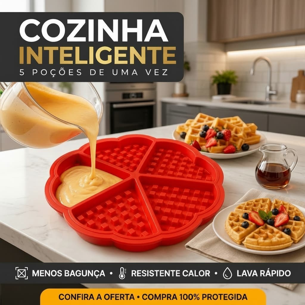 Forma Silicone Waffle Chocolate Omelete Flexivel Air Fryer 5 Cavidades Antiaderente Sem BPA