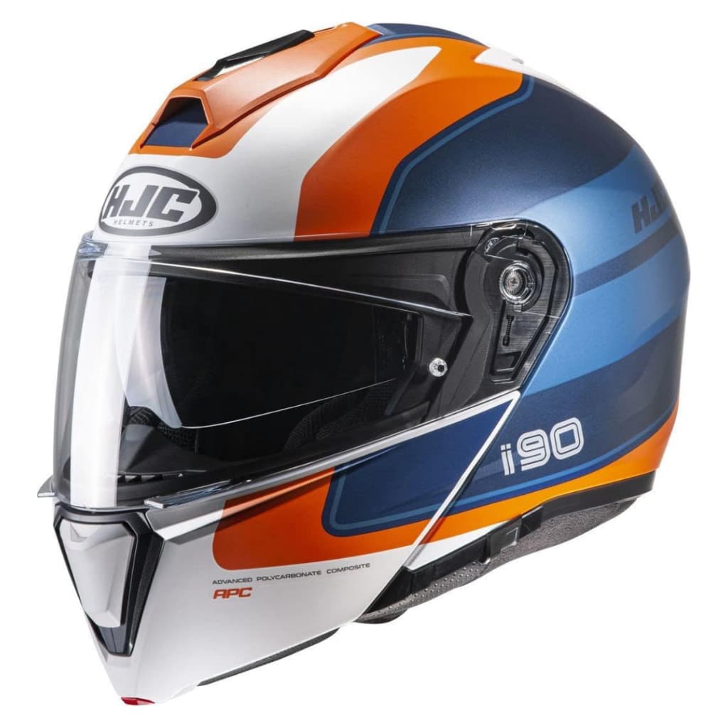 Capacete HJC i90 Wasco Azul Laranja Branco Capacete Escamoteável Modular Para Moto Com Viseira Solar