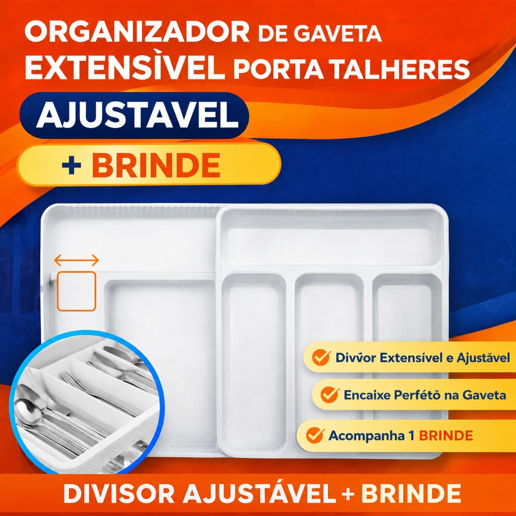 Organizador de Gaveta com Divisor Arthi Talheres Utensílios Cozinha Banheiro Escritorio