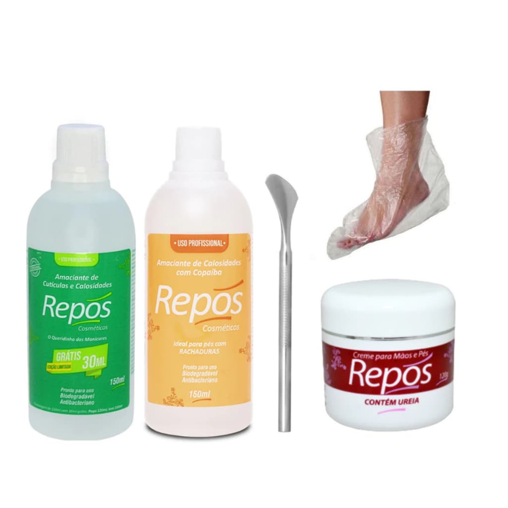 Kit AMOLECEDOR de Cutículas 150ml Repos + Amaciante COPAÍBA + 222 + Creme URÉIA + 10 Botas