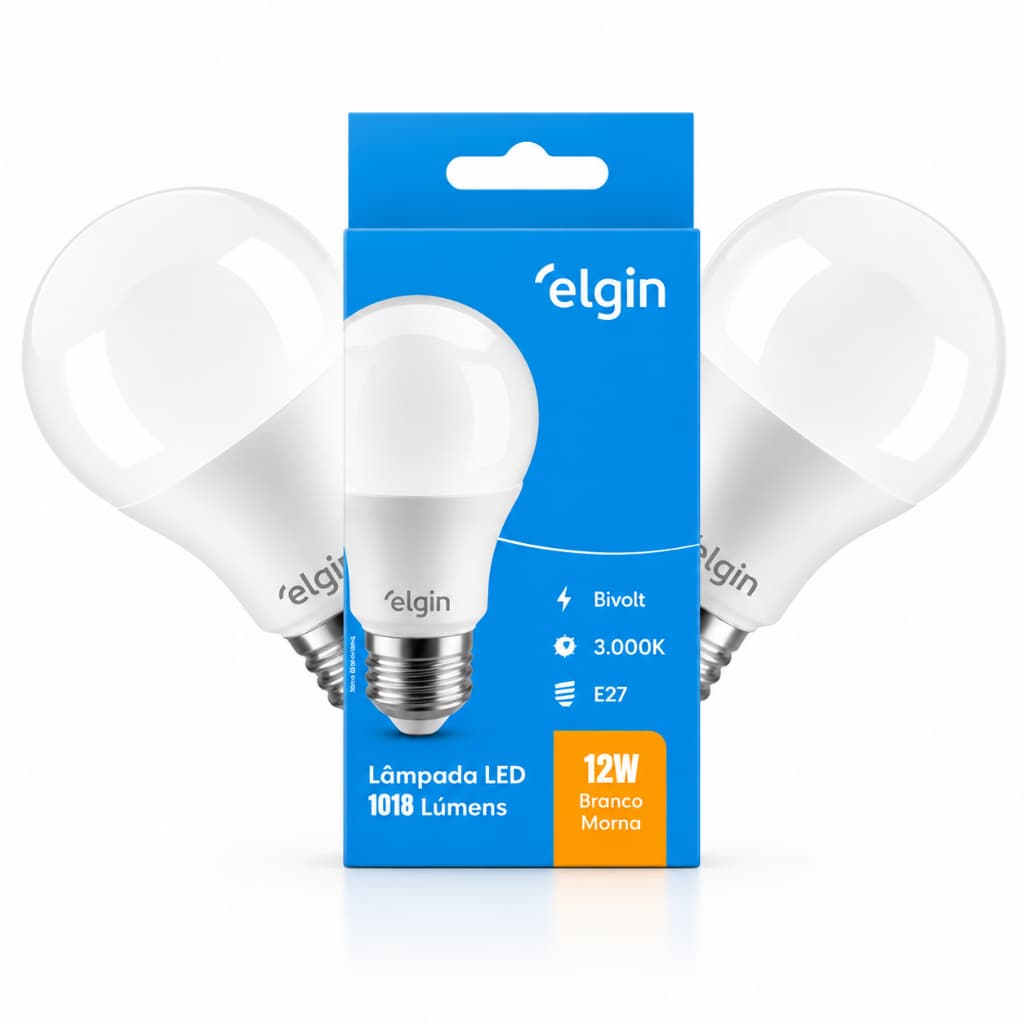Lâmpada LED Bulbo 12W Branca Morna E27 3000K 1018lm Bivolt Elgin Amarela