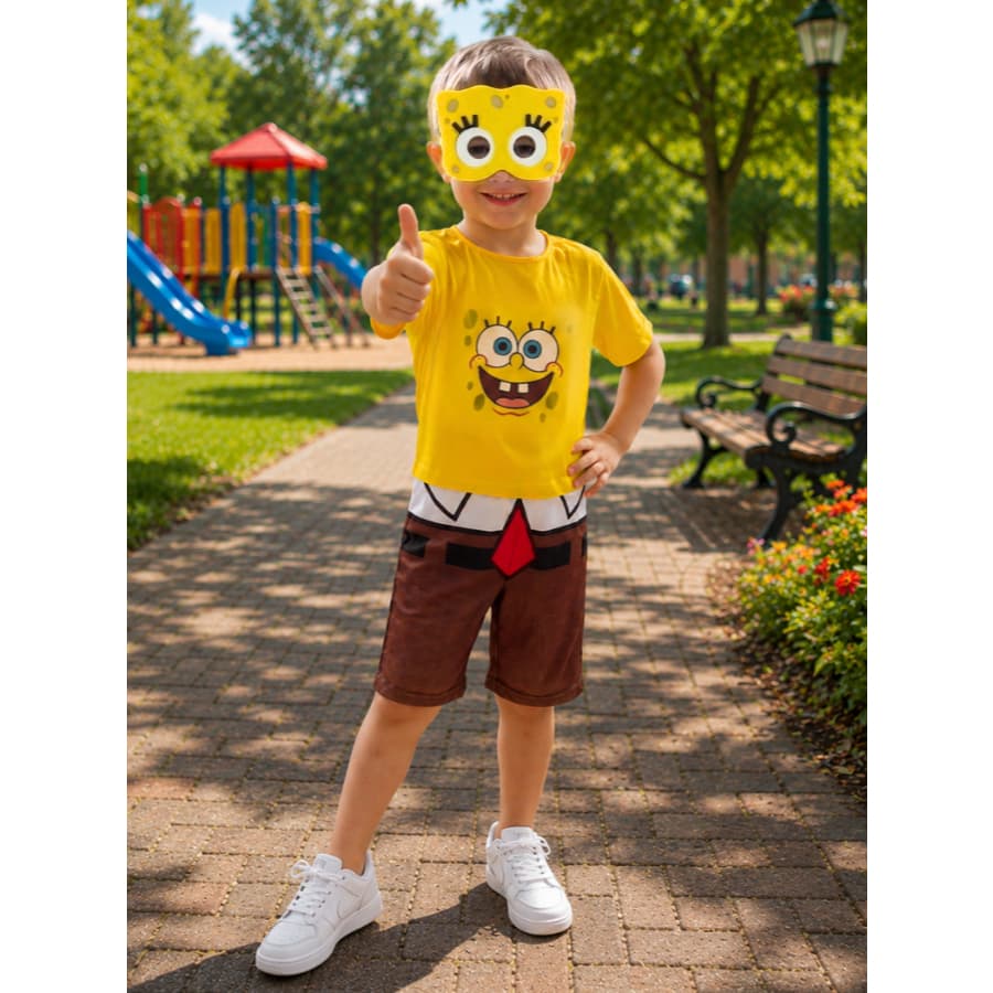 Fantasia Infantil Bob Esponja C/mascara E.v.a Macacão Curto Sem Enchimento Cosplay