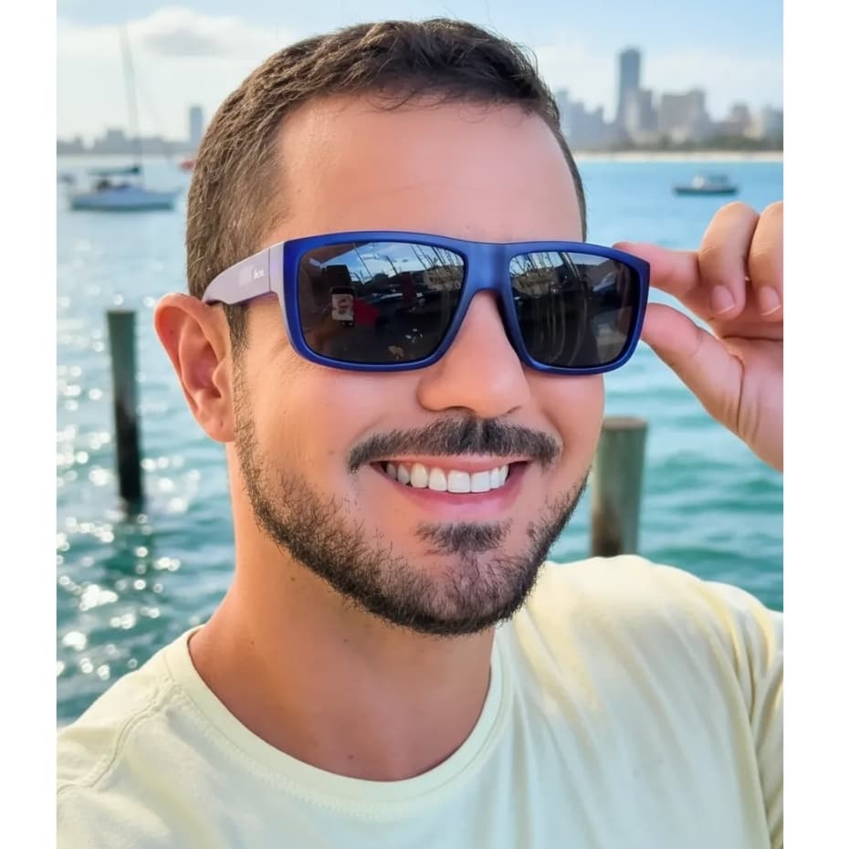 Óculos de Sol Masculino Polarizado Retangular Esportivo Azul UV400 Casual Confortável Premium