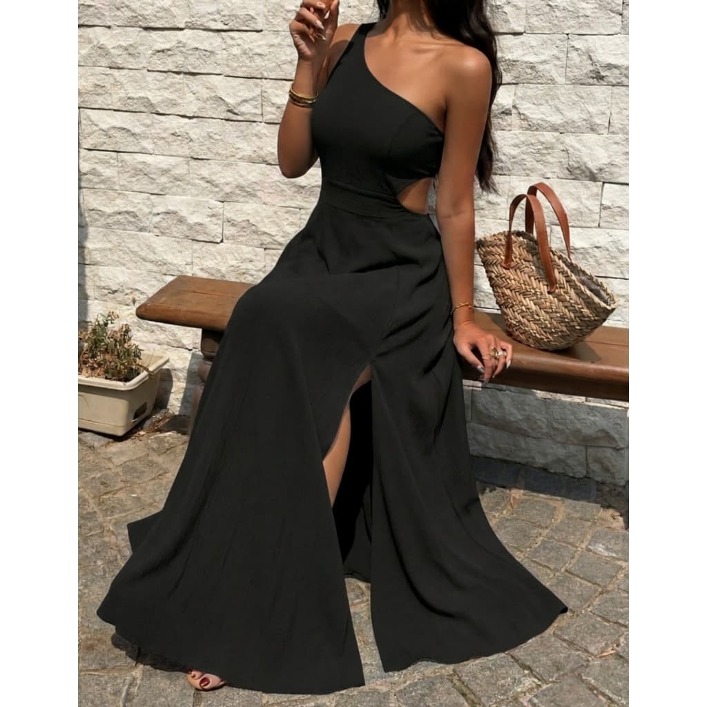 Vestido Feminino Longo Um Ombro Só Social Festa Vazado Duna