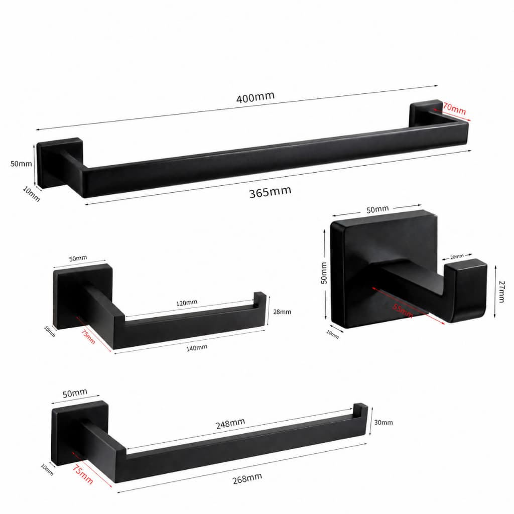 Kit 4 Banheiro Completo Inox Preto Fosco/Dourado Brilhante 40/60cm