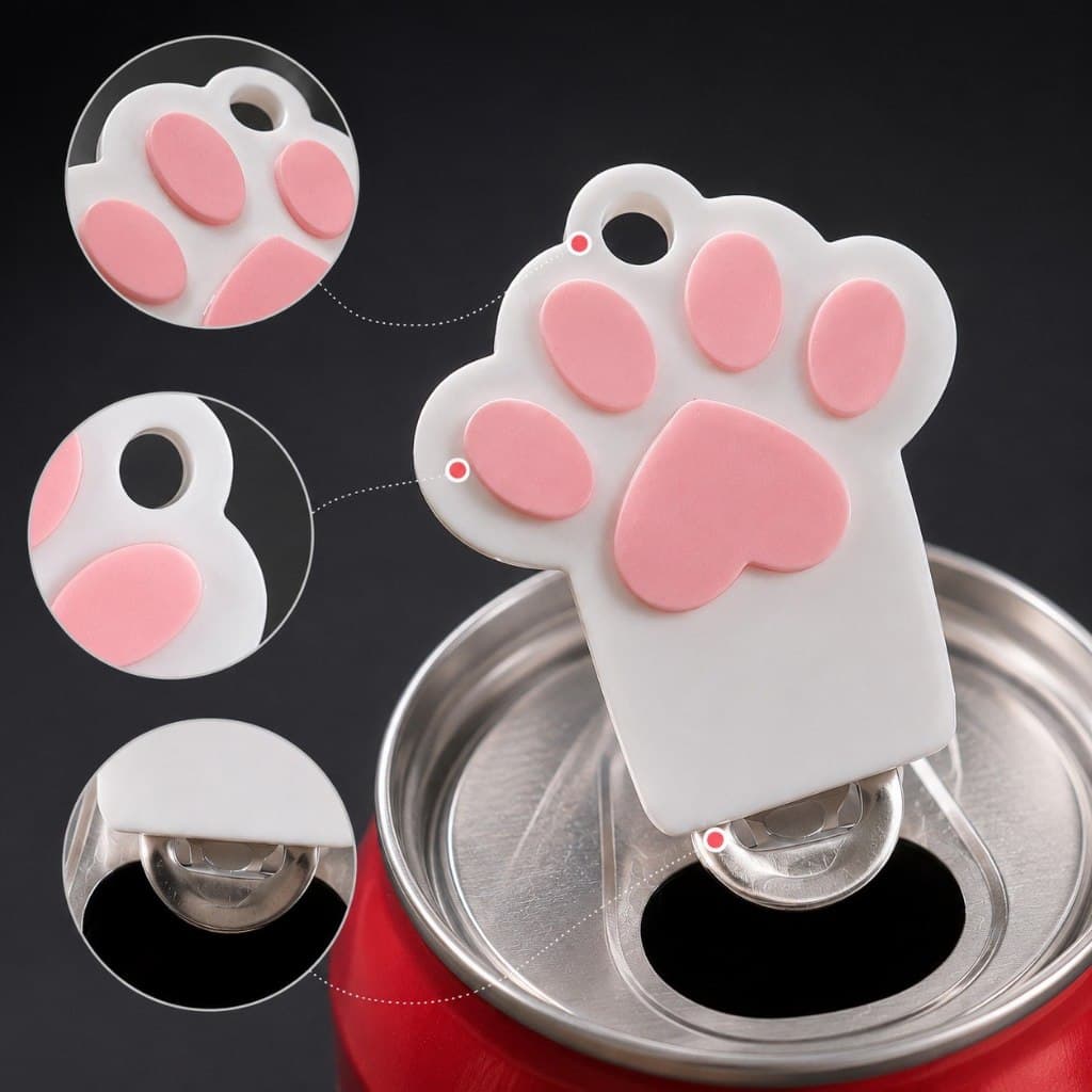 Chaveiro Abridor de Latas Patinha Gato 3D Fofo Prático Sem Usar as Unhas