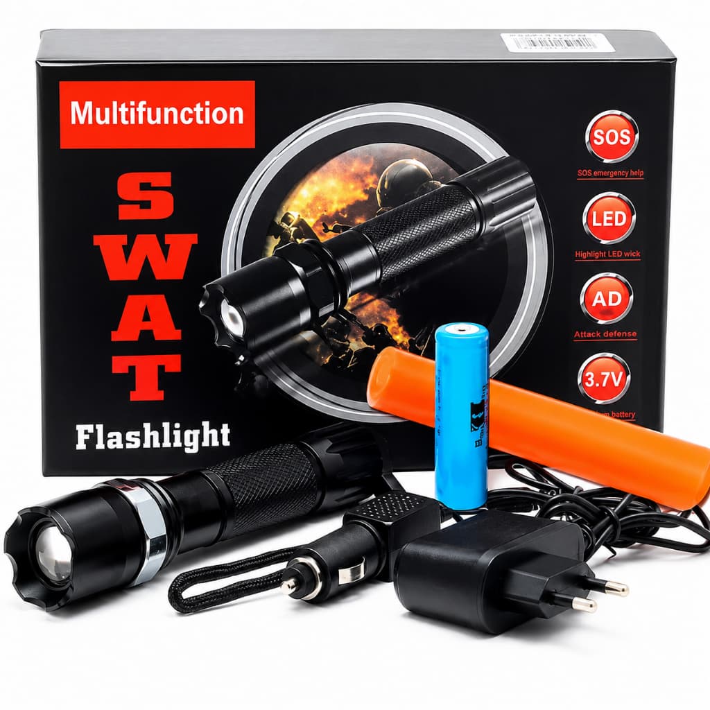 Lanterna Militar Tática Led Cree Q5 Recarregável Zoom Cor da lanterna Preto Cor da luz Branca