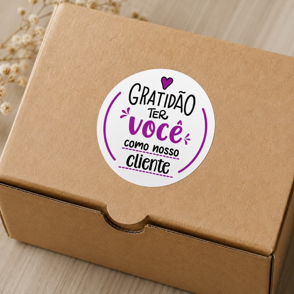 Kit de Etiquetas Adesivas "Gratidão por Ter Você Como Nosso Cliente" 4x4 cm