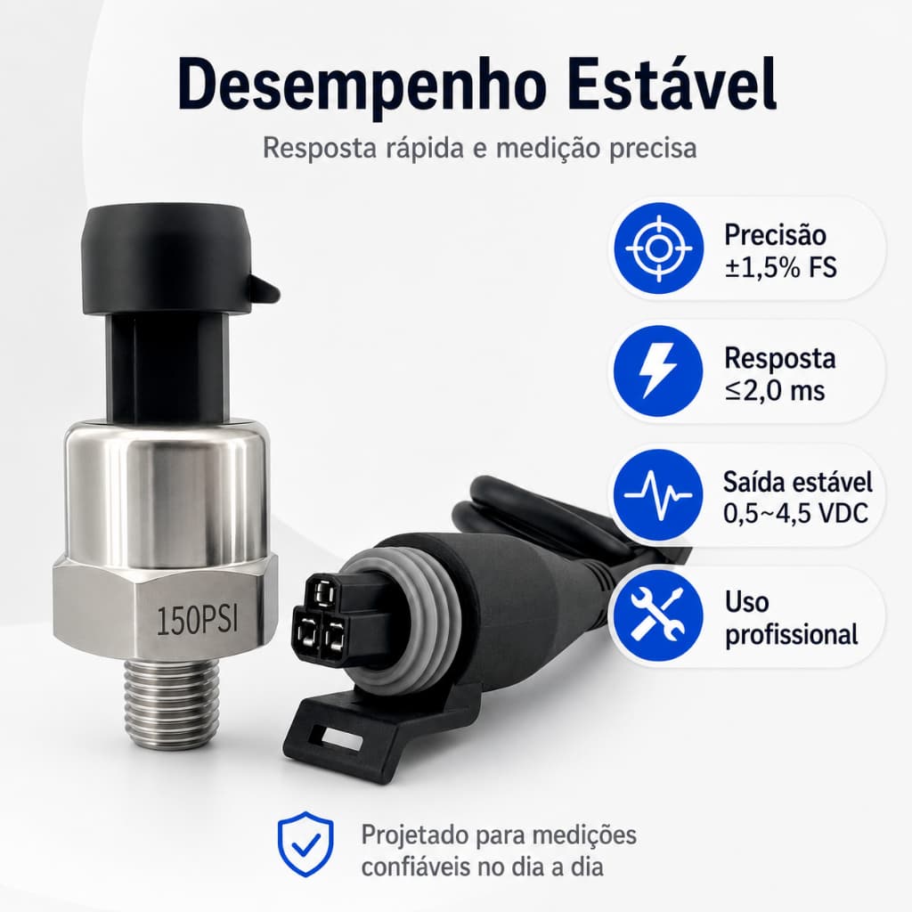 Transdutor de Pressão HeyPlus 150PSI com Rosca 1/4 NPT – 5VDC Alimentação para Sistemas de Água e Ar