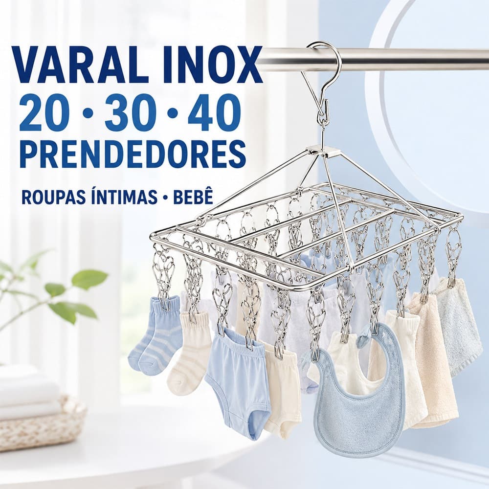 Cabide Varal Aço Inoxidável 20 30 40 Prendedores Giratório 360° Antiferrugem Para Uso Interno Externo