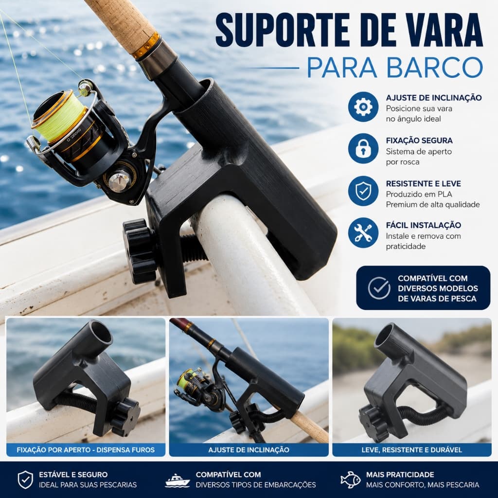 Suporte de Vara para Barco Ajustável em PLA Premium – Fixação por Rosca