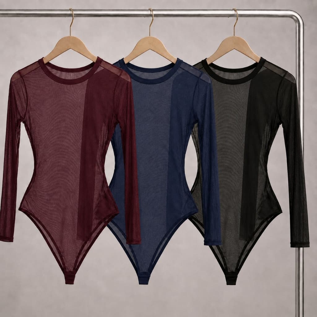 Kit 2 ou 3 Body Tule Feminino Manga Longa Transparente