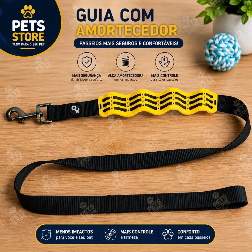 Guia para Cachorro Nylon C/ Amortecedor 1,20m Alça Neoprene Mimo Médio e Grande Porte