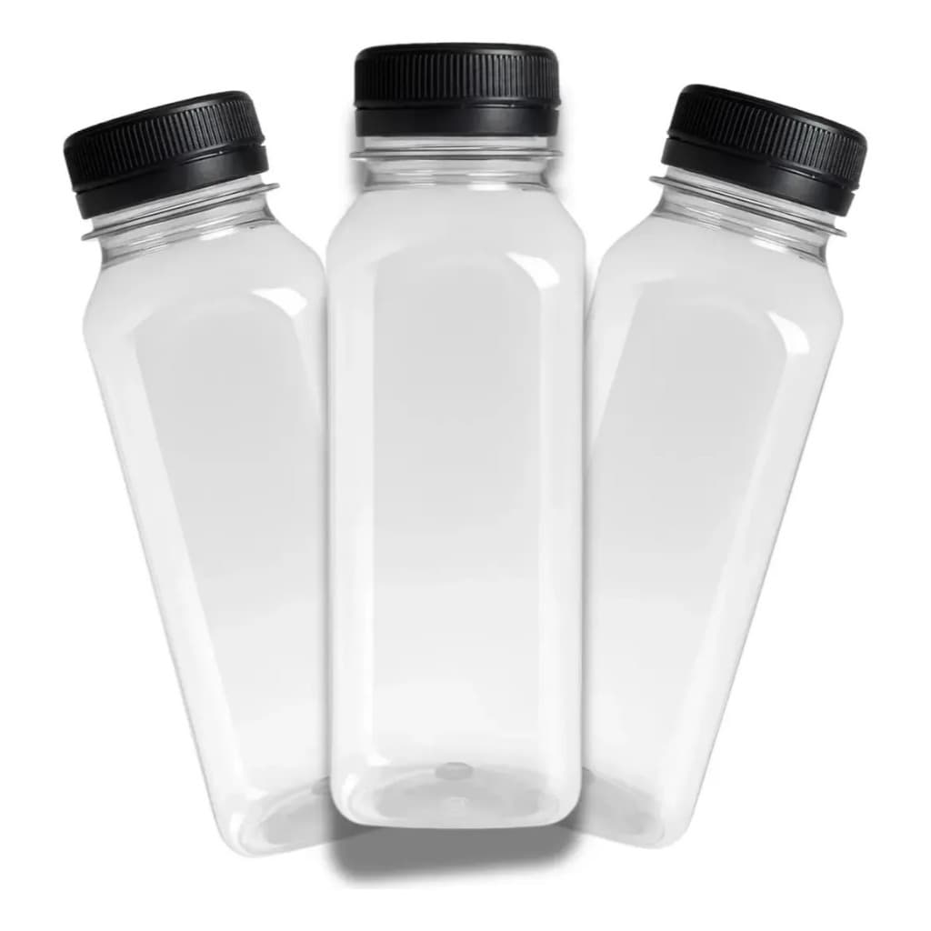 Kit 25 Garrafas Pet Transparente Tampa Preta 500ml