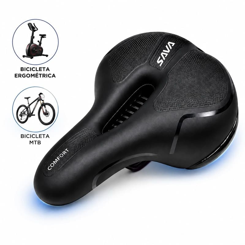 Banco Selim Largo Confort Gel Tech Sava Com Molas Macio Confortável Bike Bicicleta Urban MTB Spinning