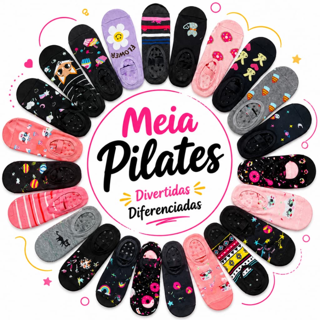 Meia Sapatilha Pilates Antiderrapante Colorida 35/40 Invisível | Conforto para Yoga, Academia e Hidroginástica