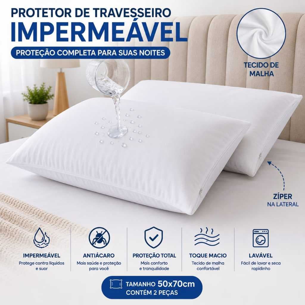 Kit 2 Capas de Travesseiro Impermeavel Anti-acaro Com Ziper