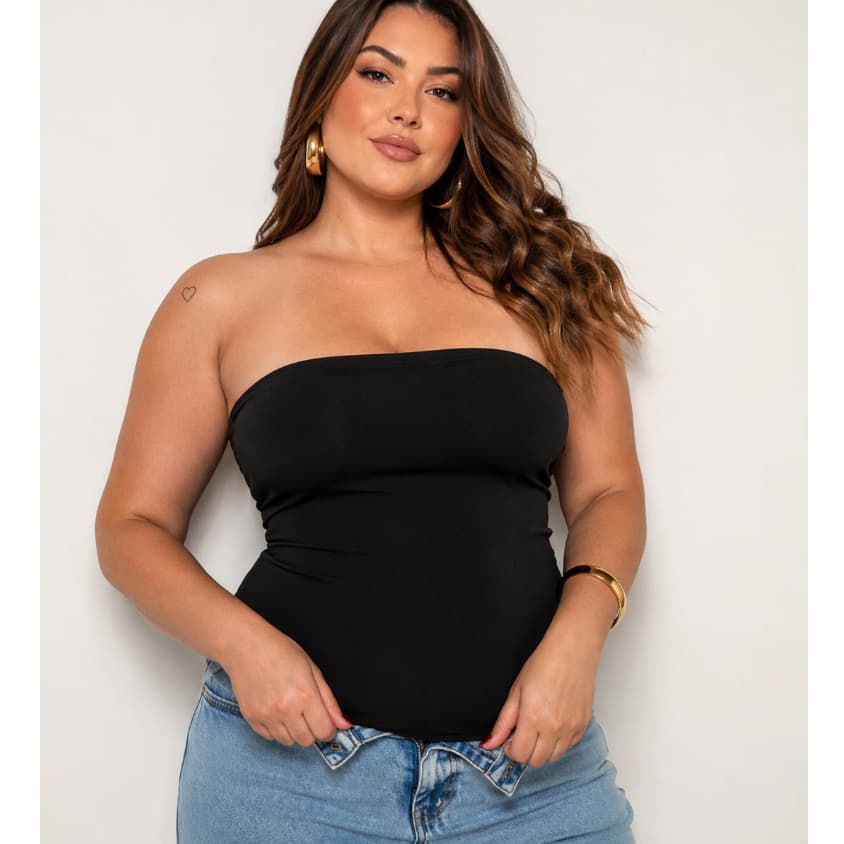 Blusa Plus Size Feminina Tomara Que Caia Top Tube Com Tecido Duplo Alongado/ comprido GG G1