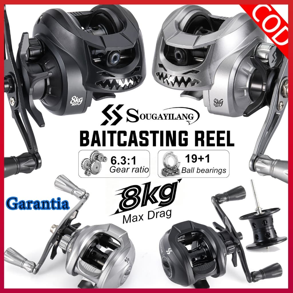 Molinete Sougayilang Baitcasting 19+1 Rolamentos Freio Magnético Drag 8kg Carretel Alumínio Leve Pesca Isca Artificial