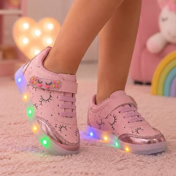 Tenis de Led Infantil Menina Kids Delicado para Passeios Escola Juvenil Luzinha Envio Imediato