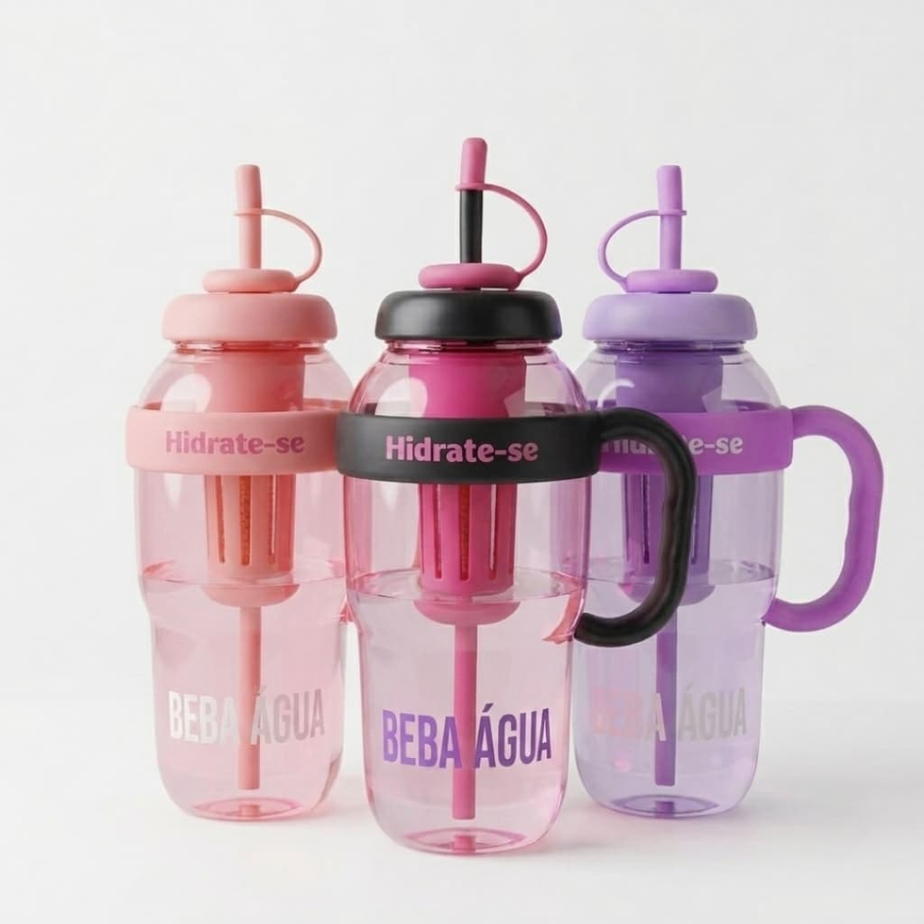 Garrafa de Água 1300ML Grande Squeeze Academia Treino Fitness com Canudo Silicone Filtro Alça Acrílico Resistente