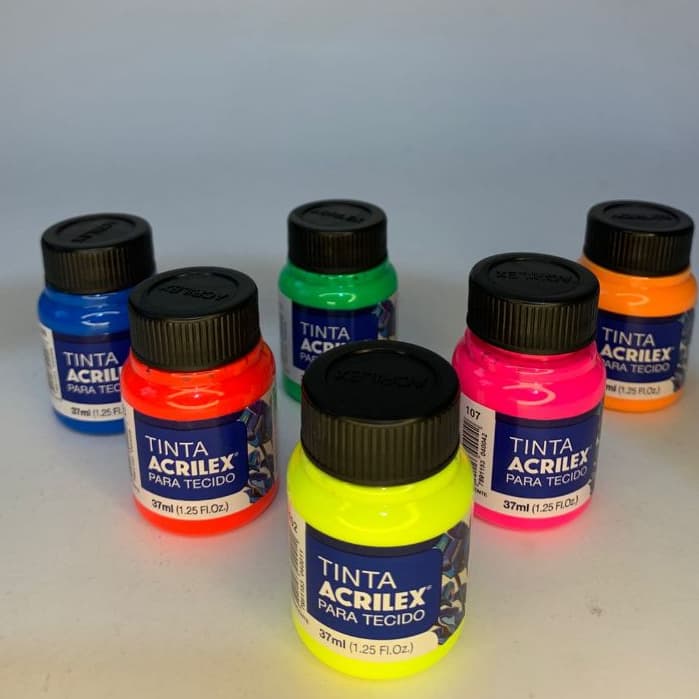 Kit Com 06 Tinta de Tecido Fluorescente Original Acrilex