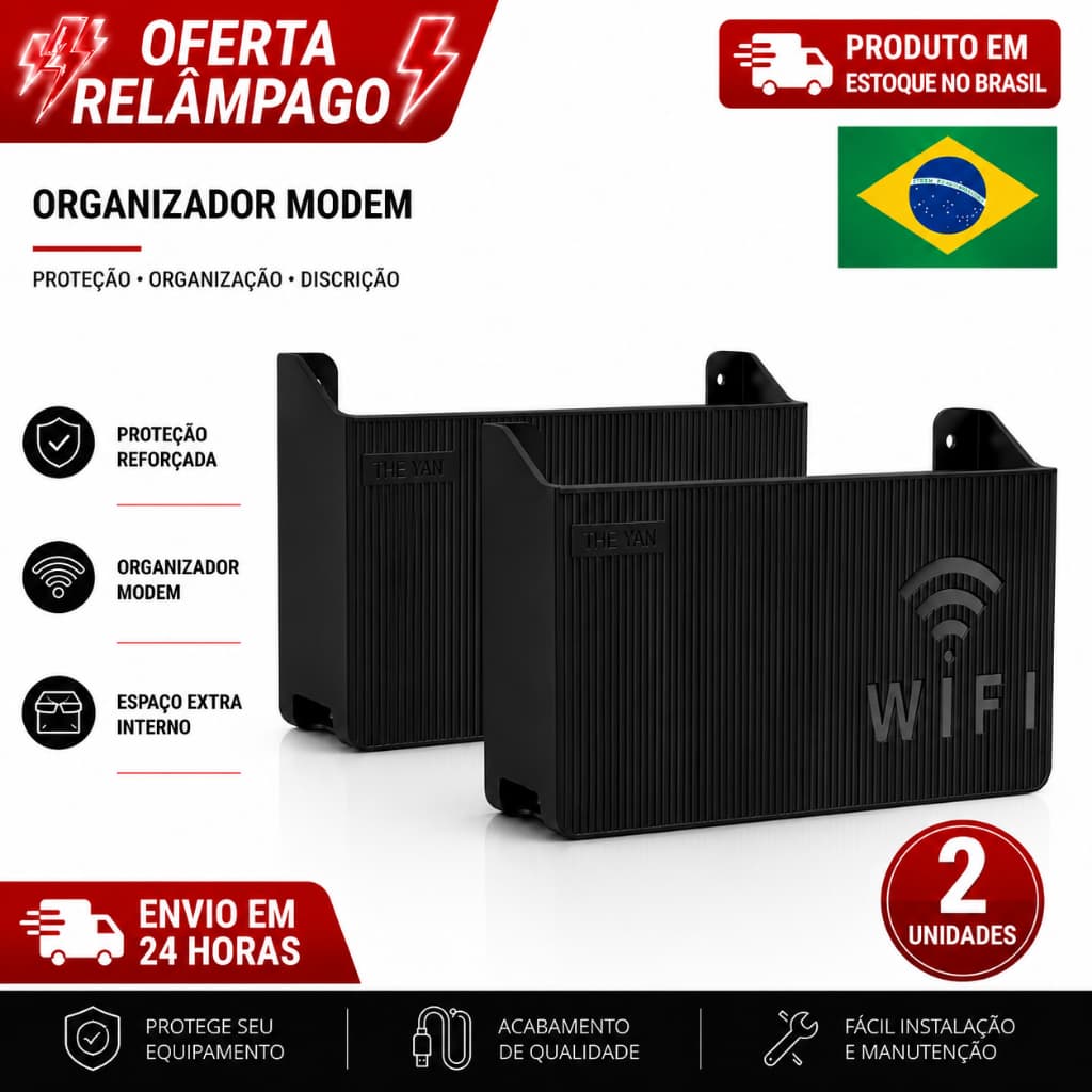 Kit 2 Suporte Roteador Organizador Modem Wi-fi Adesivo