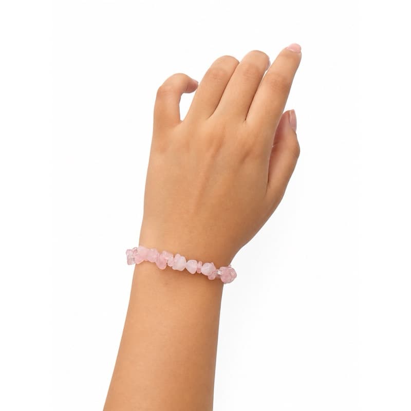 Pulseira Quartzo Rosa Pedra Natural Cascalho Verdadeiro Cristal do Amor Próprio e Autoestima Energia Chakra Terapêutica