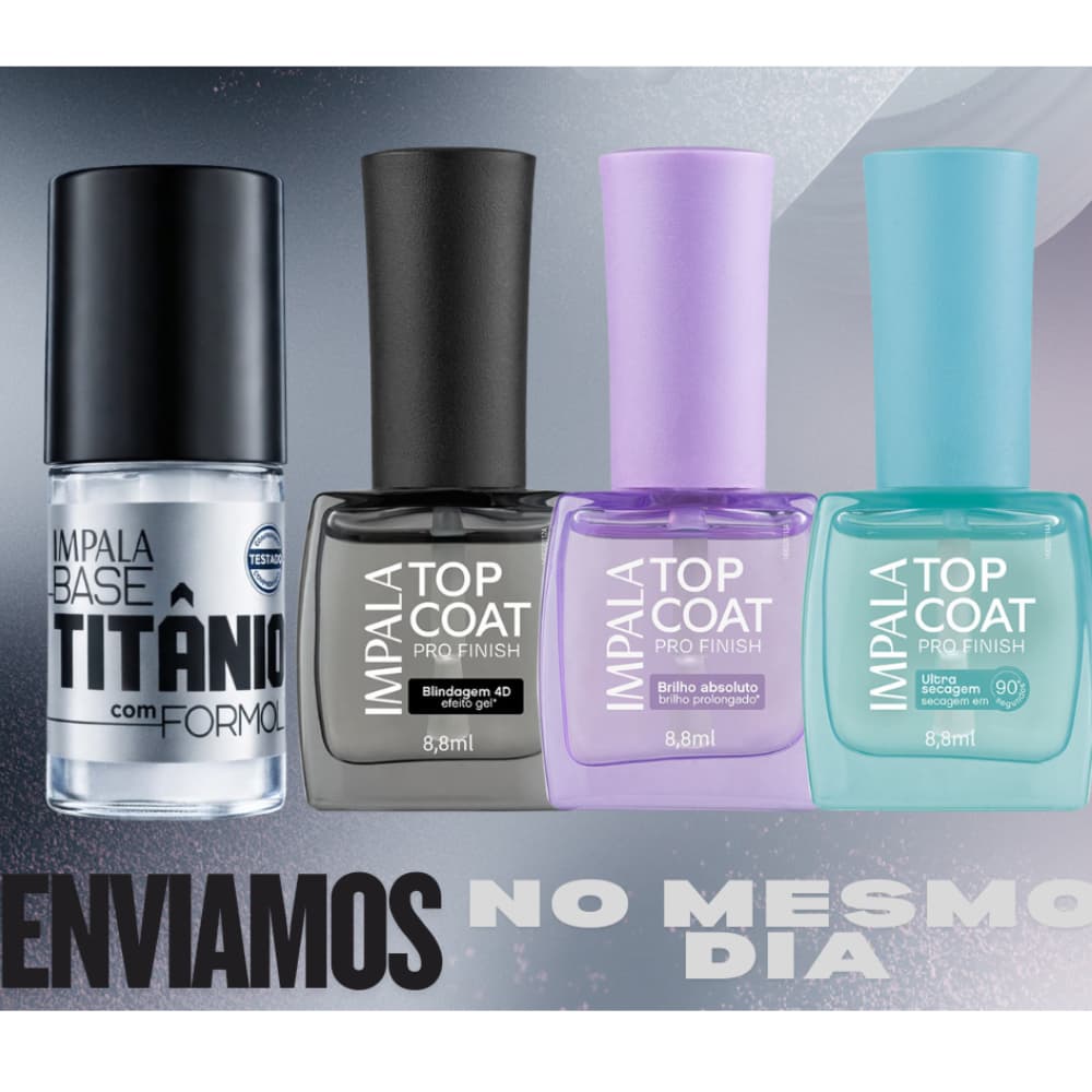 Impala Base Titânio Original Top Coat Blindagem 4D Brilho Absoluto Ultra Secagem 8,8ml Pro Finish