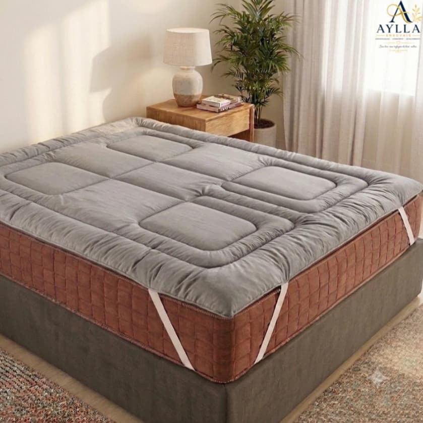 Protetor Para Colchão Cinza Pillow Top Casal Padrão e Queen C/Elástico Micro Percal 400 Fios Toque Premium e Sofisticado
