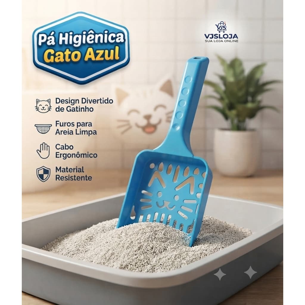 Pá Higiênica para Gatos – Design Gatinho (Azul)