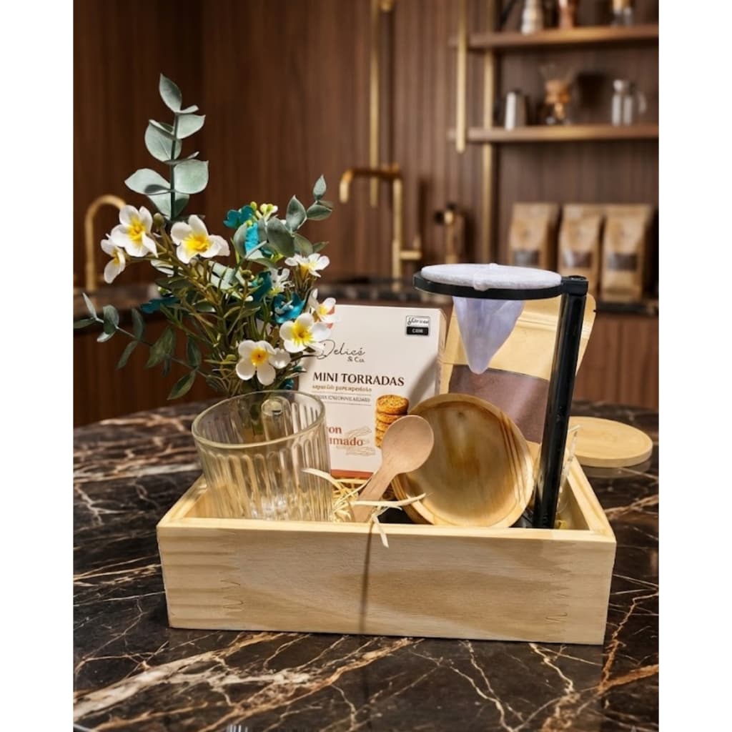 Kit Ritual do Café | Presente Gourmet com Bandeja, Xícara Mini torradinhas